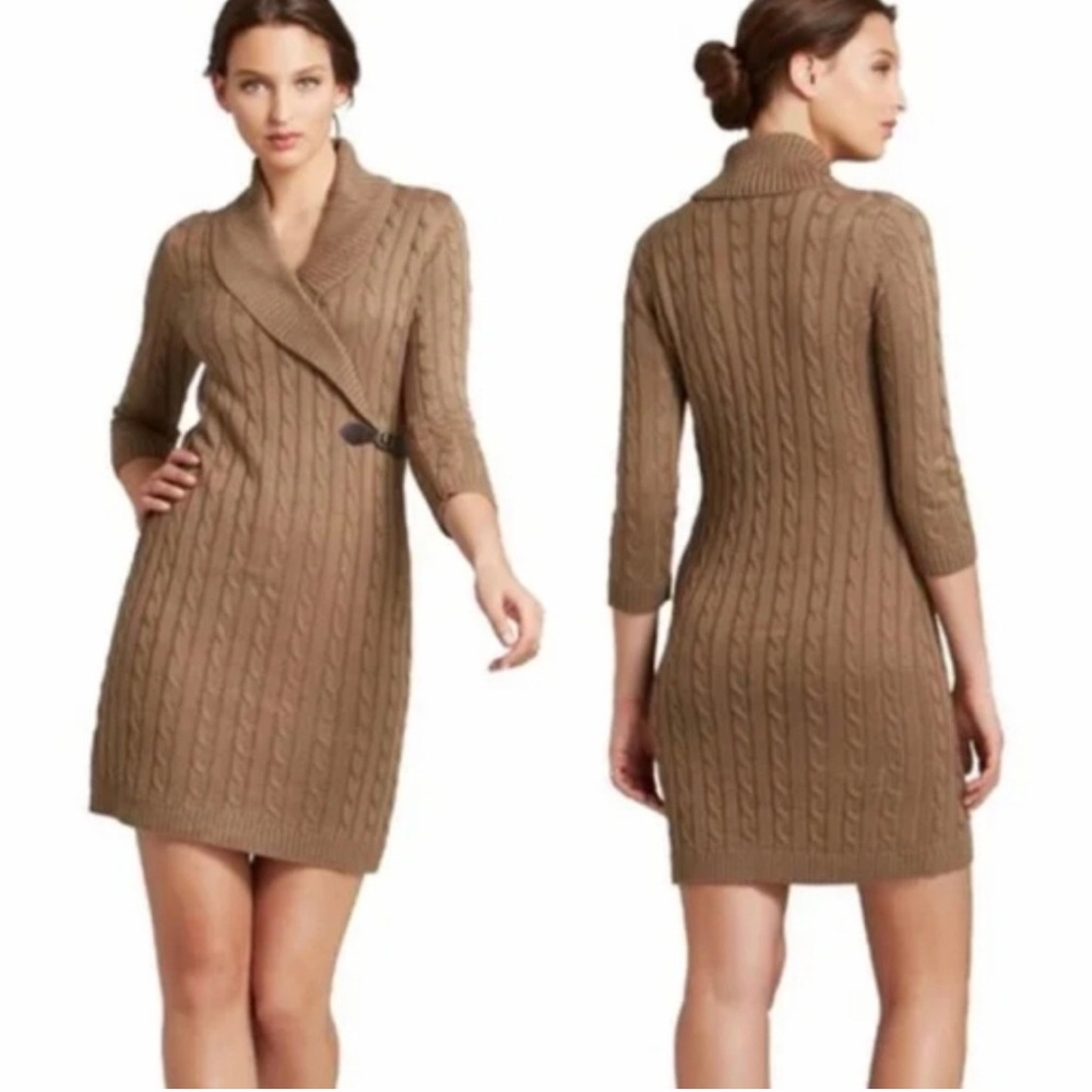 Calvin Klein Cable Knit Shawl Neck Sweater Dress Women Size S Granola Equestrian
